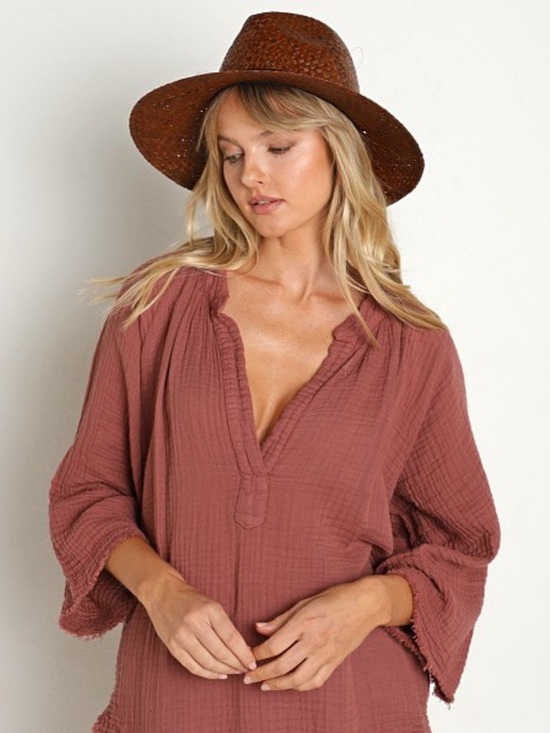 Janessa Leone Dora Raffia Straw Fedora Hat Brown main image 12